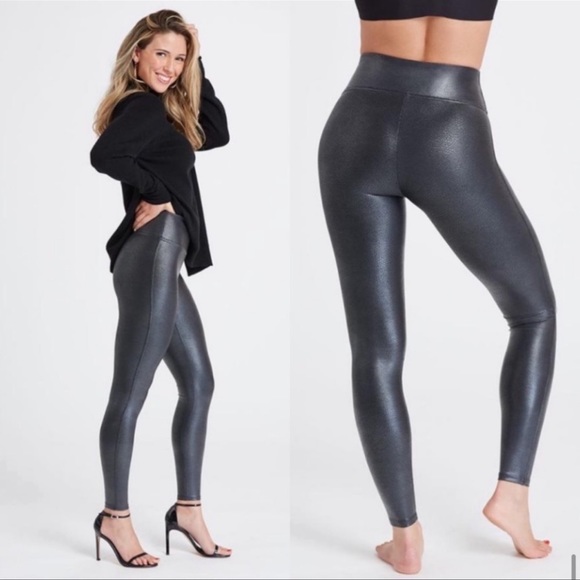 SPANX Faux Leather Leggings in Black Size Large - Picture 4 of 5